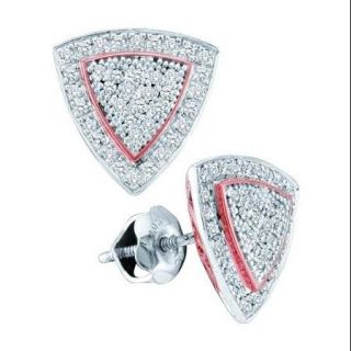 10K Two Tone Rose Gold 0.25CT White Diamond Fashion Trillion Micro Pave Earring