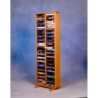 The Wood Shed Solid Oak 80 VHS Tape Media Tower with Individual Locking Slots