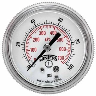 Winters Instruments P9S 90 Series 2 in. Black Steel Case Pressure Gauge with 1/4 in. NPT Center Back Connect and Range of 0 100 psi/kPa P9S901407