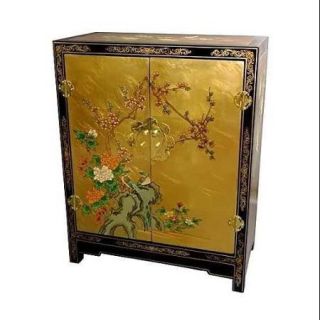 2 Shelf Hand Painted Gold Leaf Lacquer Cabinet