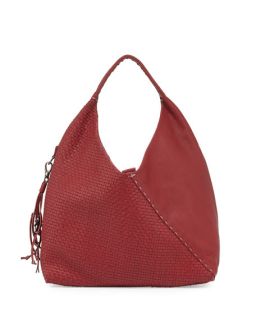 Henry Beguelin Woven Canotta Leather Crossover Hobo Bag, Red