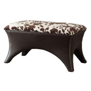 Worldwide Homefurnishings Faux Cow Hide Fabric Bench with Stud Detail in Brown 401 795BN