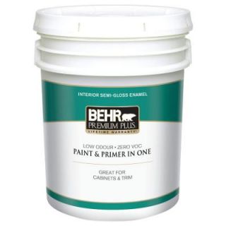 BEHR Premium Plus 5 gal. Ultra Pure White Semi Gloss Enamel Zero VOC Interior Paint 305005