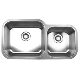 Whitehaus Collection Noah's Collection Undermount Brushed Stainless Steel 33 1/2 in. 0 HoleDouble Bowl Kitchen Sink WHNDBU3318 BSS