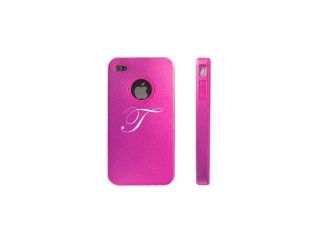 Apple iPhone 4 4S 4 Hot Pink D2502 Aluminum & Silicone Case Cover Fancy Letter T