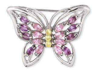 Marquise C.Z. Pink Sapphire Amethyst Round Canary Butterfly Pin