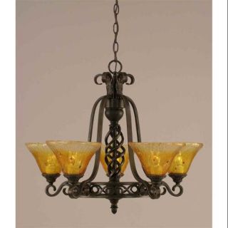 5 uplight Chandelier w Gold Champgne Crystal Glass