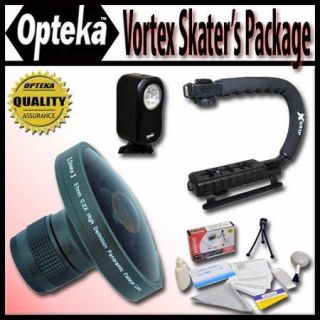 Opteka Deluxe Vortex "Skaters" Package (Includes the Opteka Platinum Series 0.2X HD Panoramic "Vortex" Fisheye Lens, X GRIP Camcorder Handle, & 3 Watt Video Light) For Sanyo VPC FH1, FH1A and TH1