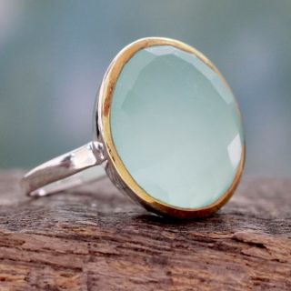 Handcrafted Sterling Silver Aquatic Allure Chalcedony Ring (India
