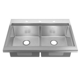 American Standard Prevoir Appliance Top Mount Brushed Stainless Steel 36x25.5x10 in. 3 Hole Double Bowl Kitchen Sink 11DB.253683.073