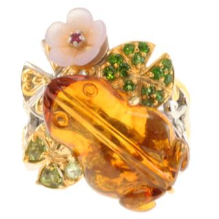 Michael Valitutti Two tone Carved Amber, Shell, Peridot, Chrome
