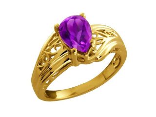1.00 Ct Pear Shape Purple Amethyst Yellow Gold Plated Sterling Silver Ring