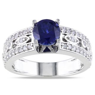 Miadora Sterling Silver Blue Sapphire Engagement Ring