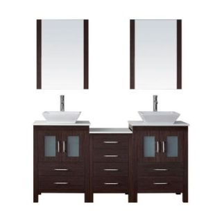 Virtu USA Dior 66 in. W x 18.3 in. D x 33.43 in. H Espresso Vanity With Stone Vanity Top With White Square Basin and Mirror KD 70066 S ES