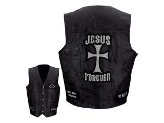 Giovanni Navarre Leather Vest with Christian Patch 3X