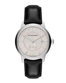 Burberry 40mm Classic Round Watch with Leather Strap