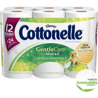 Cottonelle Gentle Care with Aloe & E Double Roll Toilet Paper, 216 sheets, 12 count