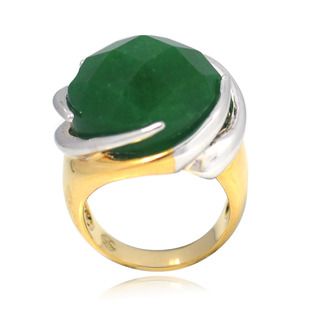 De Buman 14K Gold Overlay Green Jade Ring