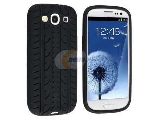Insten Black Tire Silicone Skin Case Cover Cover + Black Touch Screen Stylus + Clear LCD Film Compatible with Samsung Galaxy SIII / S3
