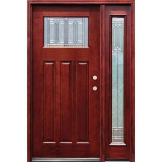 Pacific Entries 54 in. x 80 in. Diablo Craftsman 1 Lite Stained Mahogany Wood Prehung Front Door with One 14 in. Sidelite M31L403