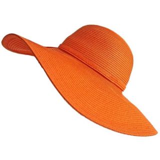 Luxury Divas Bright Orange Vibrant Wide Brim Beach Floppy Hat