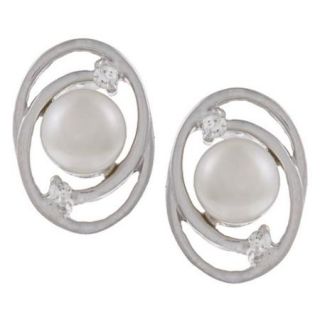 Kabella Sterling Silver White Pearl and Cubic Zirconia Spiral Earrings (5 6 mm)