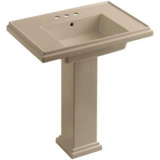 KOHLER Tresham Ceramic Pedestal Combo Bathroom Sink with 4 in. Centers in Mexican Sand with Overflow Drain K 2845 4 33
