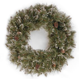 24 inch Glittery Bristle Pine Wreath with Clear Lights   16767864