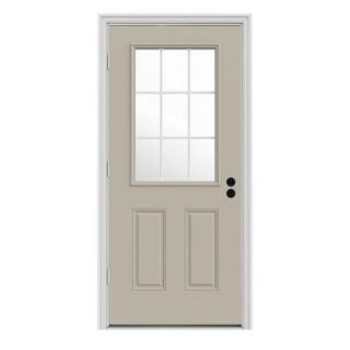 JELD WEN 32 in. x 80 in. 9 Lite Desert Sand Painted Premium Steel Prehung Front Door with Brickmould THDJW184600104
