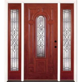 Feather River Doors 63.5 in. x 81.625 in. Lakewood Patina Stained Cherry Mahogany Fiberglass Prehung Front Door with Sidelites E23590 3A4