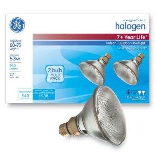 GE 75 Watt Equivalent Halogen PAR38 7 Year Long Life Flood Light Bulb (2 Pack) 53PARHIR+8KF25T2