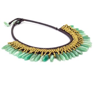 Jade and Brass Bead Wax Cord Necklace (Thailand)   Shopping