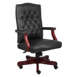 Boss Classic Black Caressoft Chair with Mahogany Finish   Desk Chairs