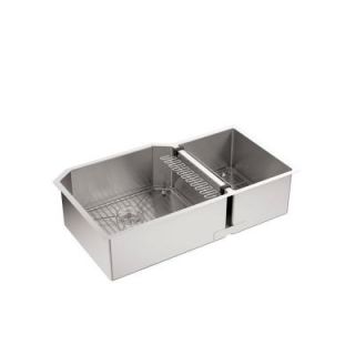KOHLER Strive Undermount Stainless Steel 36 in. Double Bowl Kitchen Sink with Basin Rack K 5282 NA
