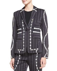 Edun Square Pinstripe Button Trimmed Blazer