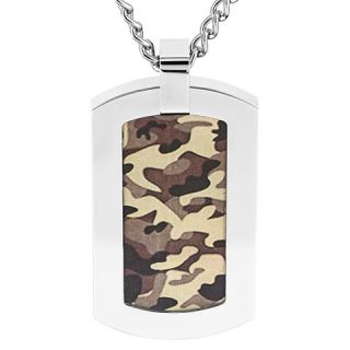 Mens Crucible Stainless Steel Camouflage Dog Tag Pendant Necklace