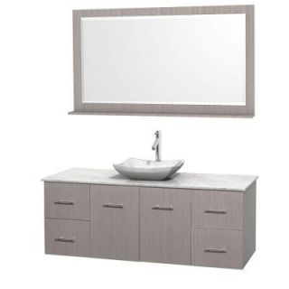 Wyndham Collection Centra 60 in. Vanity in Gray Oak with Marble Vanity Top in Carrara White, Marble Sink and 58 in. Mirror WCVW00960SGOCMGS3M58
