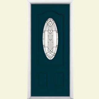 Masonite 36 in. x 80 in. Chatham 3/4 Oval Lite Painted Steel Prehung Front Door with Brickmold 31046