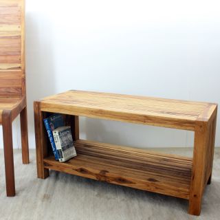 Hand carved Teak Slat 36 inch Oak Oiled Coffee Table with Shelf