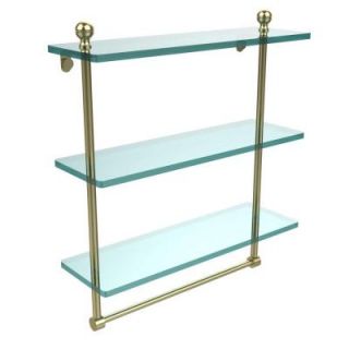 Allied Brass Mambo Collection 5 in. W x 16 in. L Triple Tiered Glass Shelf with Integrated Towel Bar in Satin Brass MA 5/16TB SBR