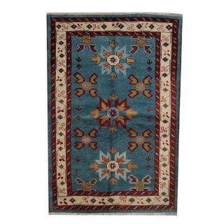 Herat Oriental Indo Hand knotted Tribal Kazak Blue/ Red Wool Rug (53