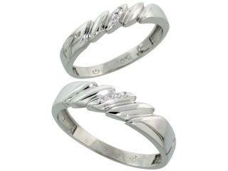 10k White Gold Diamond Wedding Rings 2 Piece set for him 5 mm and her 4 mm 0.05 cttw Brilliant Cut, ladies sizes 5 û 10, mens sizes 8   14