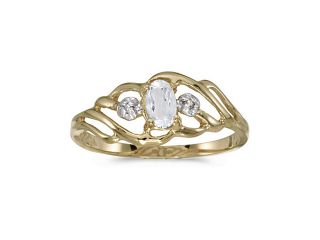 Birthstone Company 14k Yellow Gold Oval White Topaz And Diamond Ring