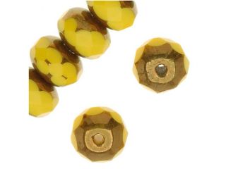 Czech Fire Polish Glass   Rondelle Beads 6.5x4.5mm 'Copper/Opaque Yellow' (25)