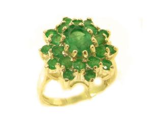 Fabulous Solid Yellow 9K Gold Natural Emerald 3 Tier Large Cluster Ring   Size 11.5   Finger Sizes 5 to 12 Available