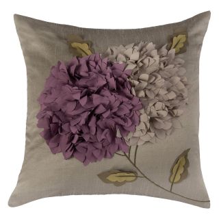 Rizzy Home Applique 3D Plum Floral Bloom on Gray Decorative Throw Pillow