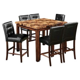 Piece 44 Inch Faux Marble Top Counter Dining Table Set   Dark Oak