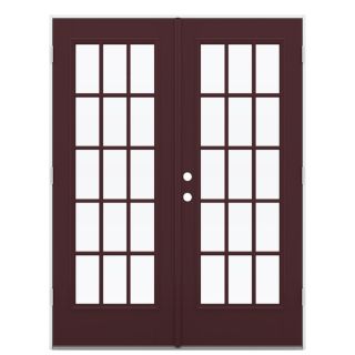 ReliaBilt 59.5 in 15 Lite Glass Currant Fiberglass French Outswing Patio Door
