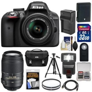 Nikon D3300 Digital SLR Camera & 18 55mm G VR DX II AF S Zoom Lens (Black) with 55 300mm VR Lens + 32GB Card + Battery & Charger + Case + Flash + Tripod Kit