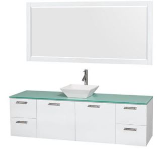Wyndham Collection Amare 72 in. Vanity in Glossy White with Glass Vanity Top in Green, Porcelain Sink and 70 in. Mirror WCR410072SGWGGD2WM70